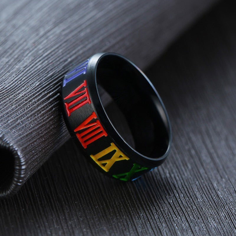 "Numeral Rainbow" - Titanium Steel Ring for Men and Women