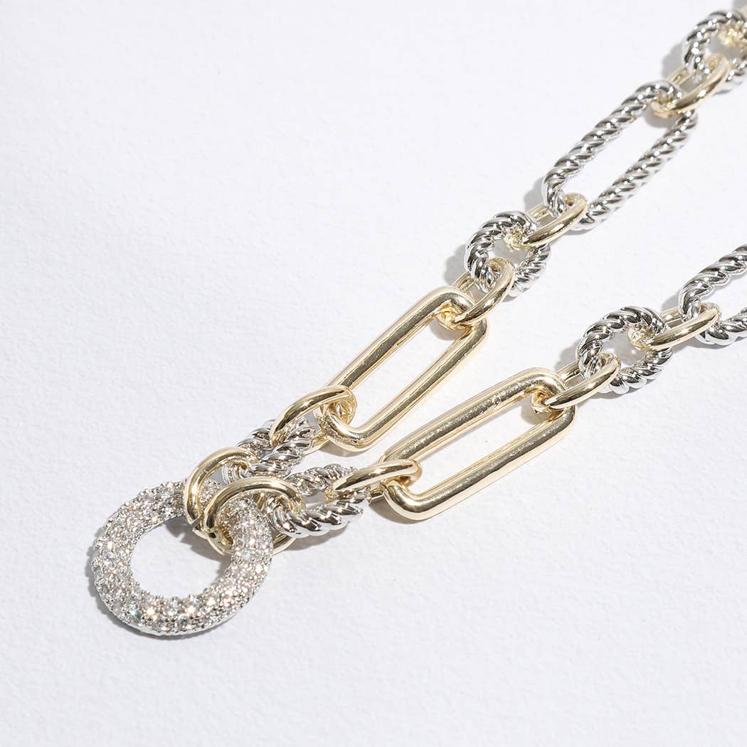 "Twisted Luxury" - Two-Tone Cable Twisted Wire CZ Necklace