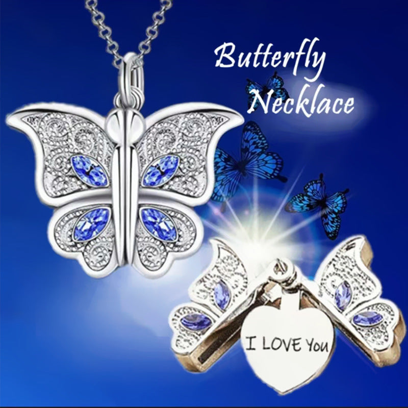 "I Love You" - Butterfly Locket Necklace