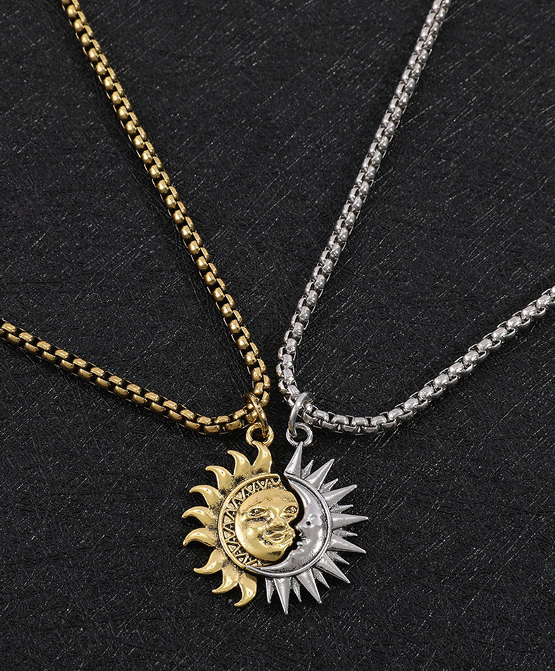 "Sun And Moon" - Asymmetric Titanium Steel Couple's Necklace