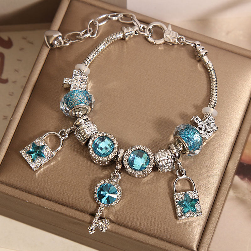 "Key to My Heart" - Handcrafted Turquoise Charm Bracelet