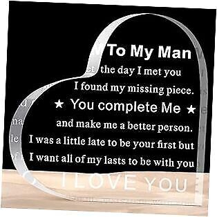 "To My Man" - Acrylic Transparent Heart Shaped Plaque