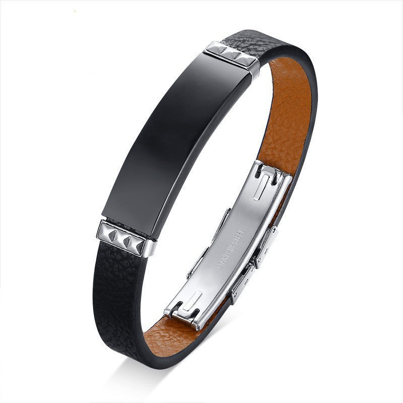 Stainless Steel Faux Leather Bracelet