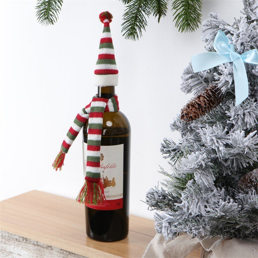 Knitted Wool Christmas Hat and Scarf Wine Bottle Cover