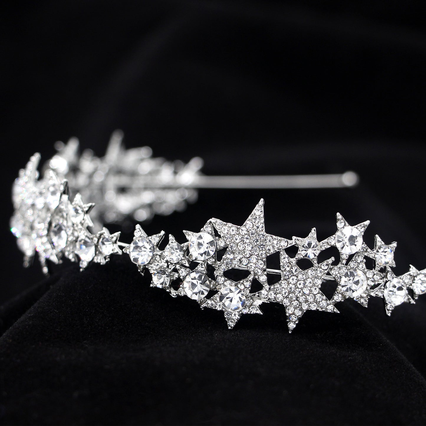 Silver Stars Bridal Veil Hairband