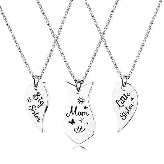 "Mom & Sisters" - 3 PCS Heart-shaped Stainless Steel Necklaces