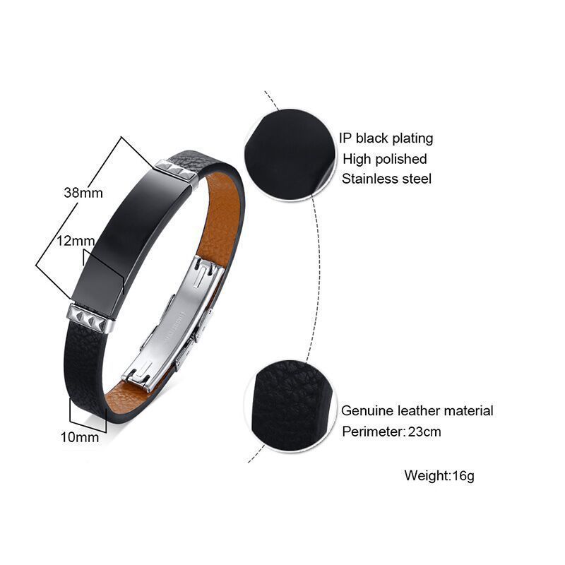 Stainless Steel Faux Leather Bracelet