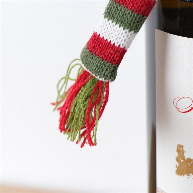 Knitted Wool Christmas Hat and Scarf Wine Bottle Cover