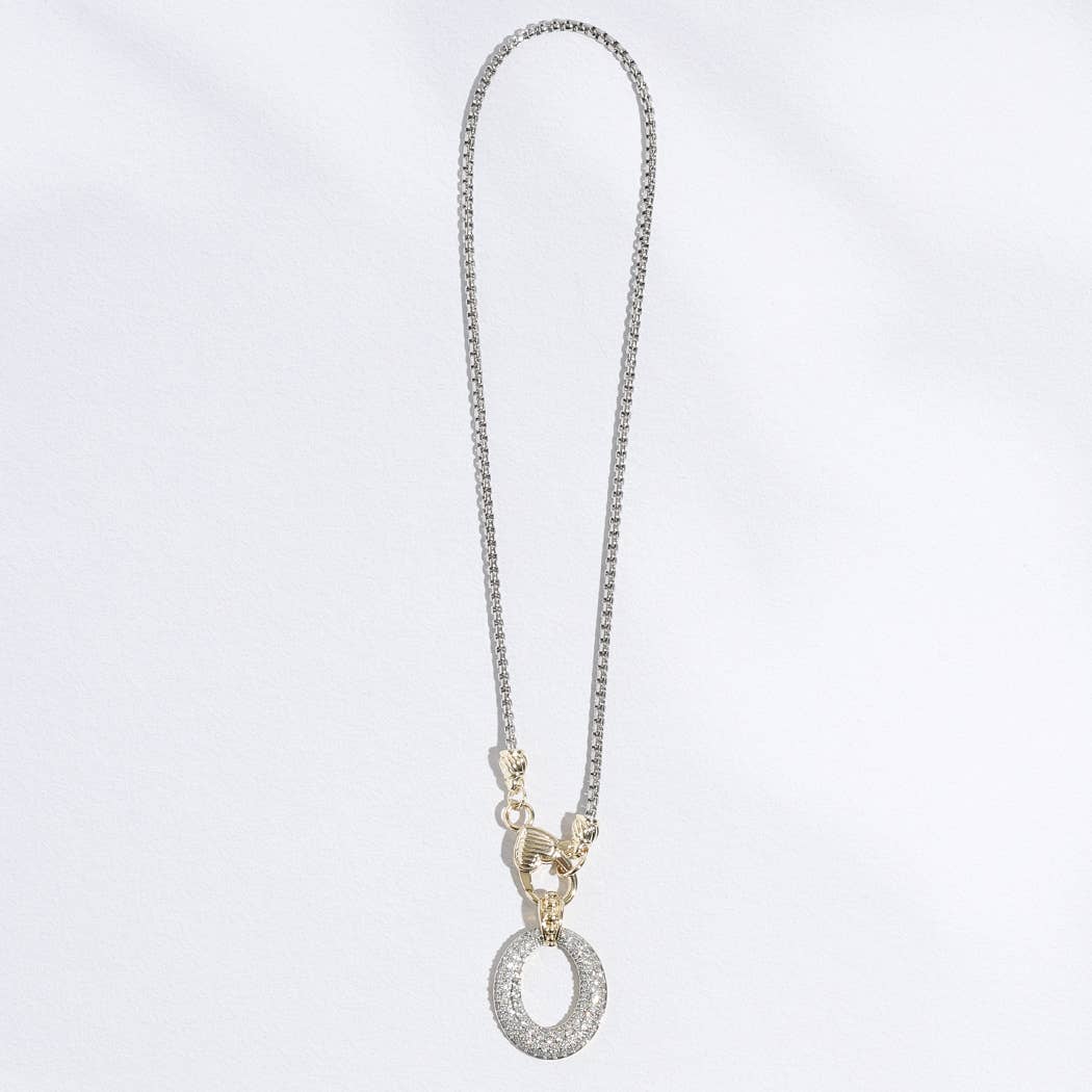 "Oh Love" - Two-tone CZ Stone Oval Pendant Necklace