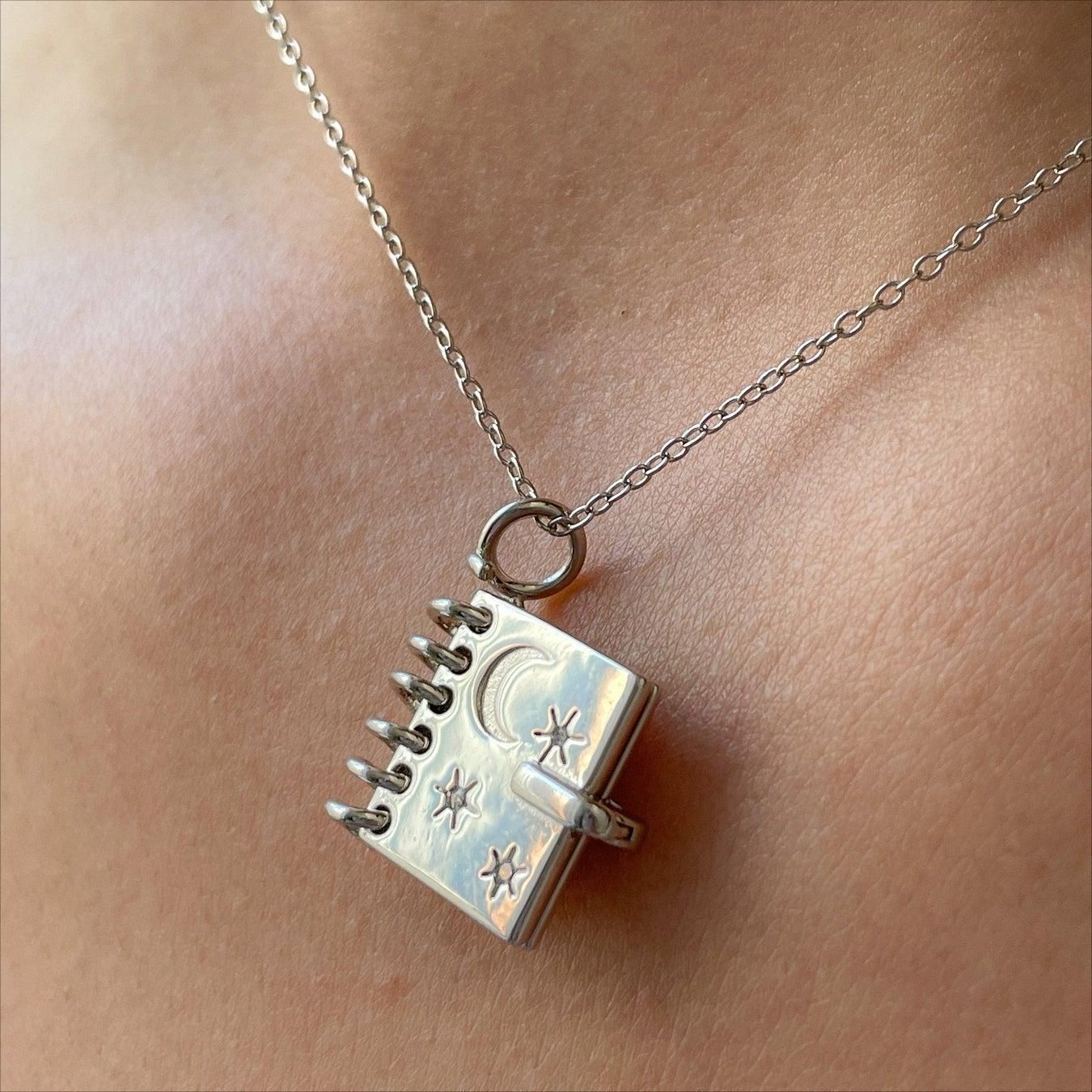 "Love, Stars & Moon" - Openable Book-shaped Pendant Necklace