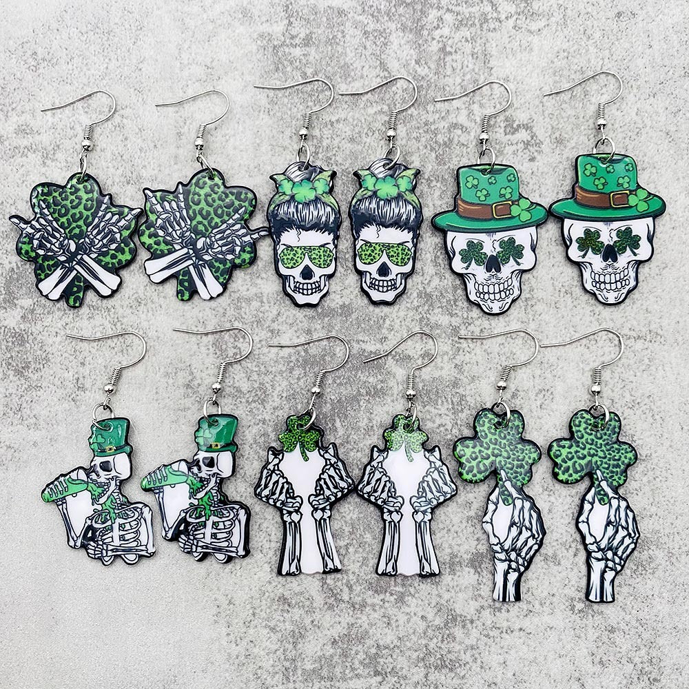 St Patrick's Day Skull Earrings