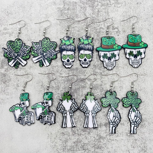 St Patrick's Day Skull Earrings