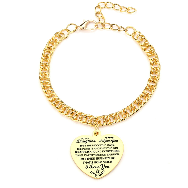 "To My Daughter" Heart Pendant Thick Chain Bracelets