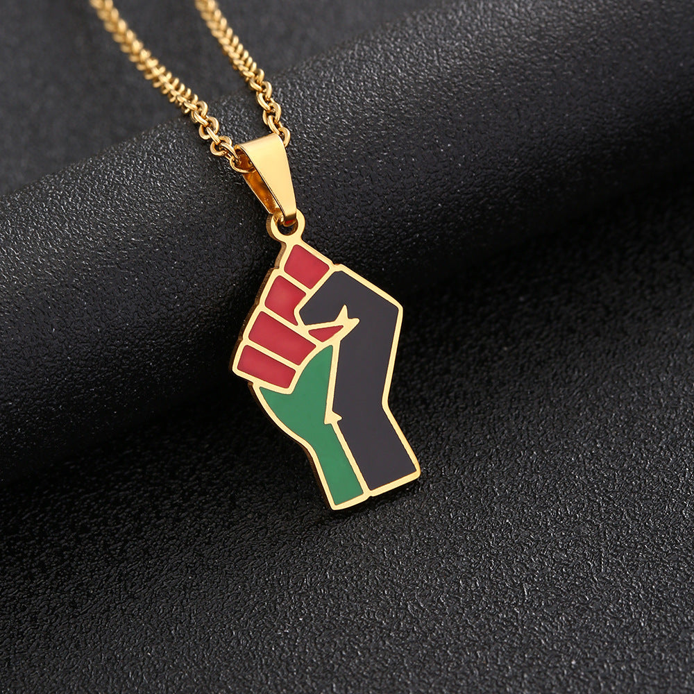 "Multicolor Fist" - Titanium Steel Necklace