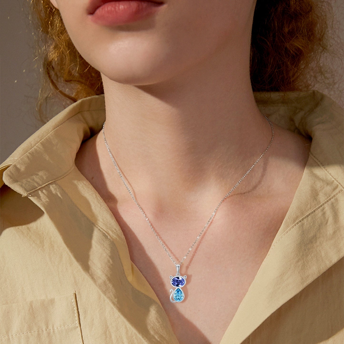 "Purr-fect" - White Gold with Crystal Cat Necklace