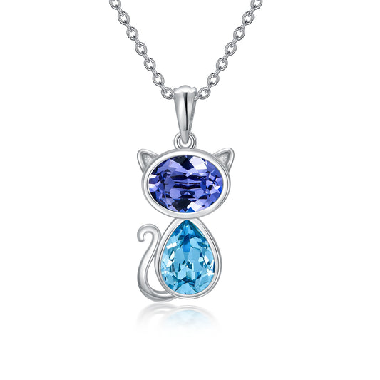 "Purr-fect" - White Gold with Crystal Cat Necklace
