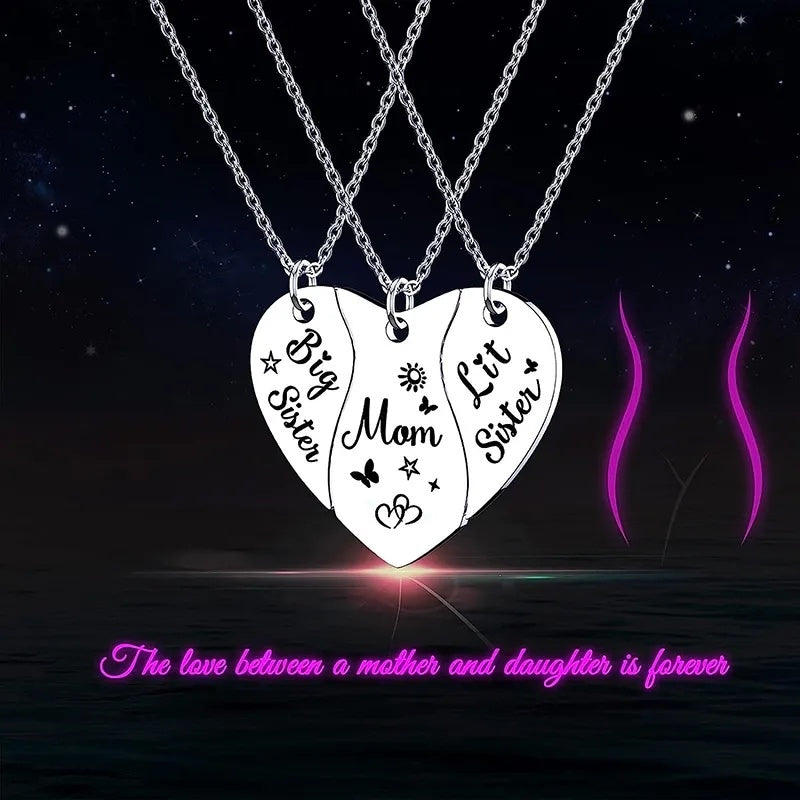 "Mom & Sisters" - 3 PCS Heart-shaped Stainless Steel Necklaces