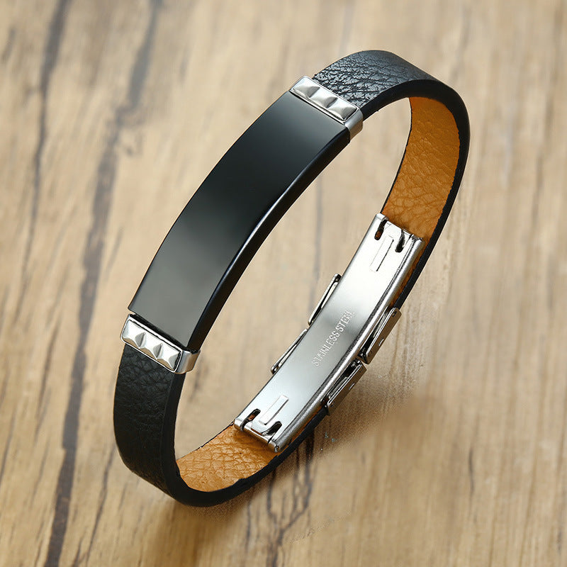 Stainless Steel Faux Leather Bracelet