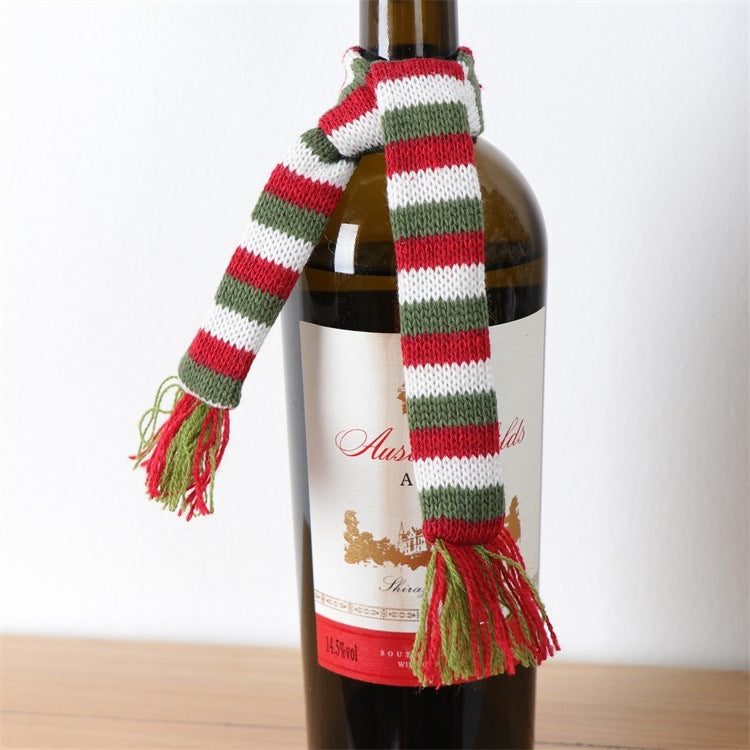 Knitted Wool Christmas Hat and Scarf Wine Bottle Cover