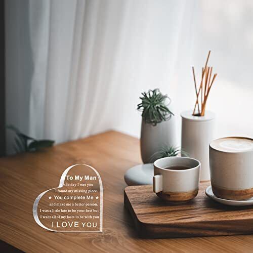 "To My Man" - Acrylic Transparent Heart Shaped Plaque