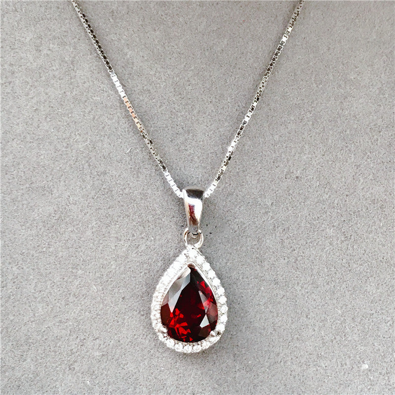 "Natural Mozambique Garnet" - Drop Shape Pendant Necklace