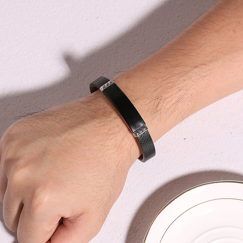 Stainless Steel Faux Leather Bracelet