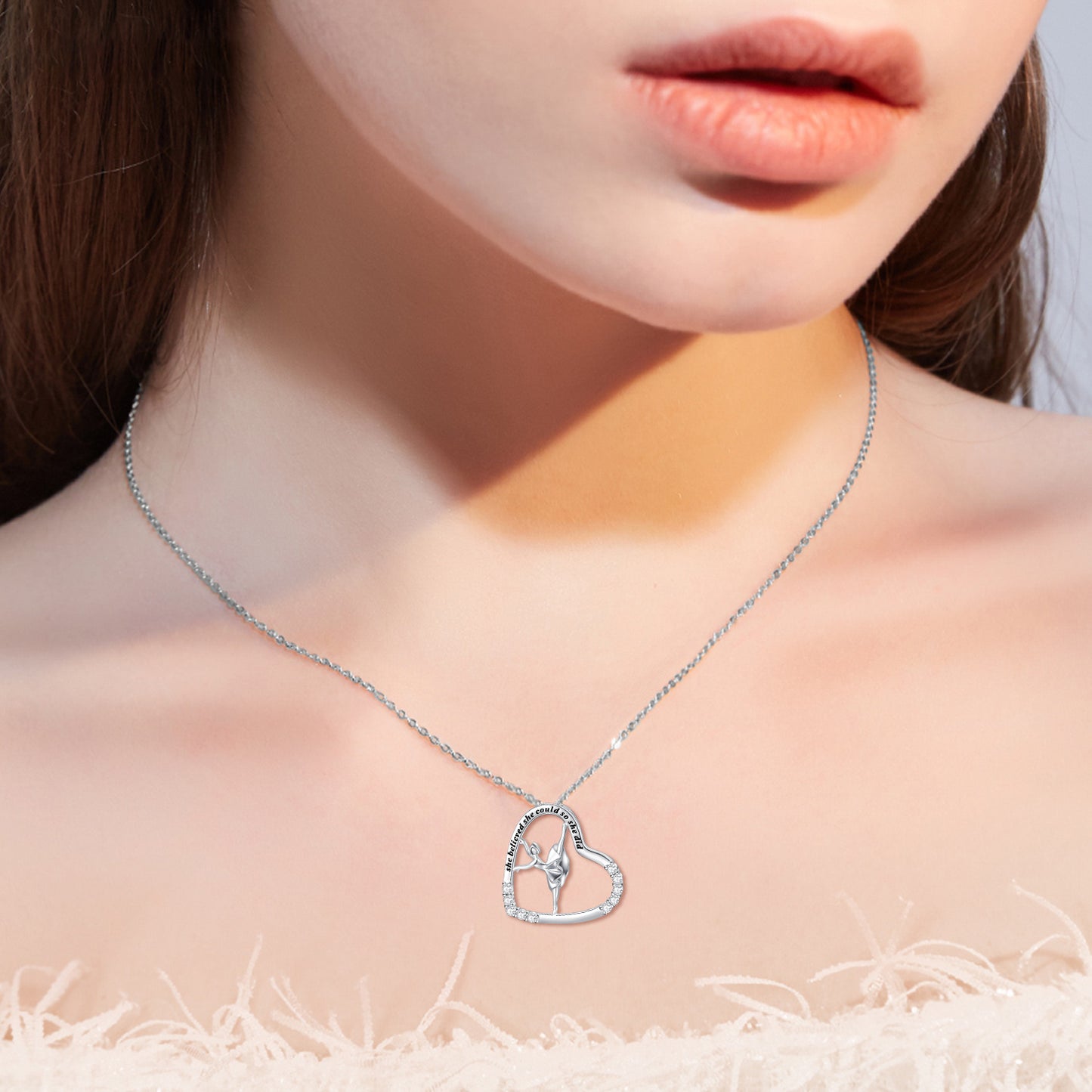 925 Sterling Silver Heart Ballerina Dancer Necklace Pendant