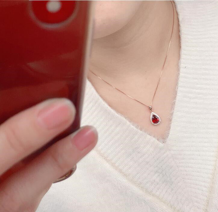 "Natural Mozambique Garnet" - Drop Shape Pendant Necklace