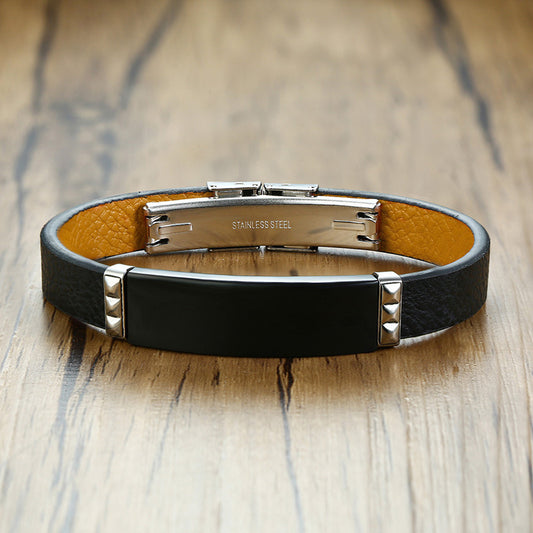 Stainless Steel Faux Leather Bracelet