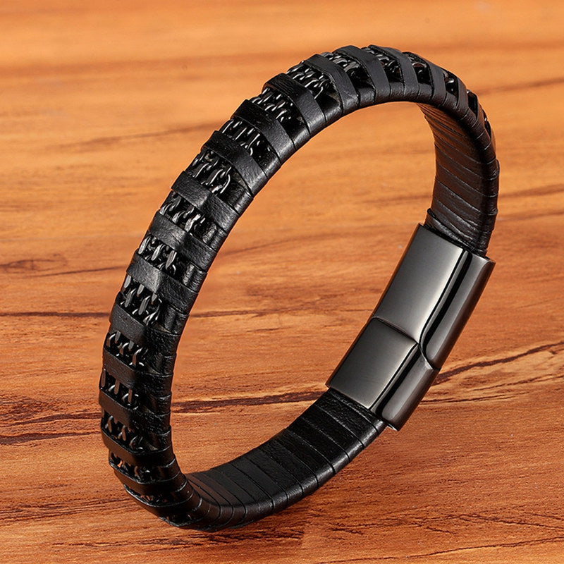 Stainless Steel Multi Leather Rope Bracelet