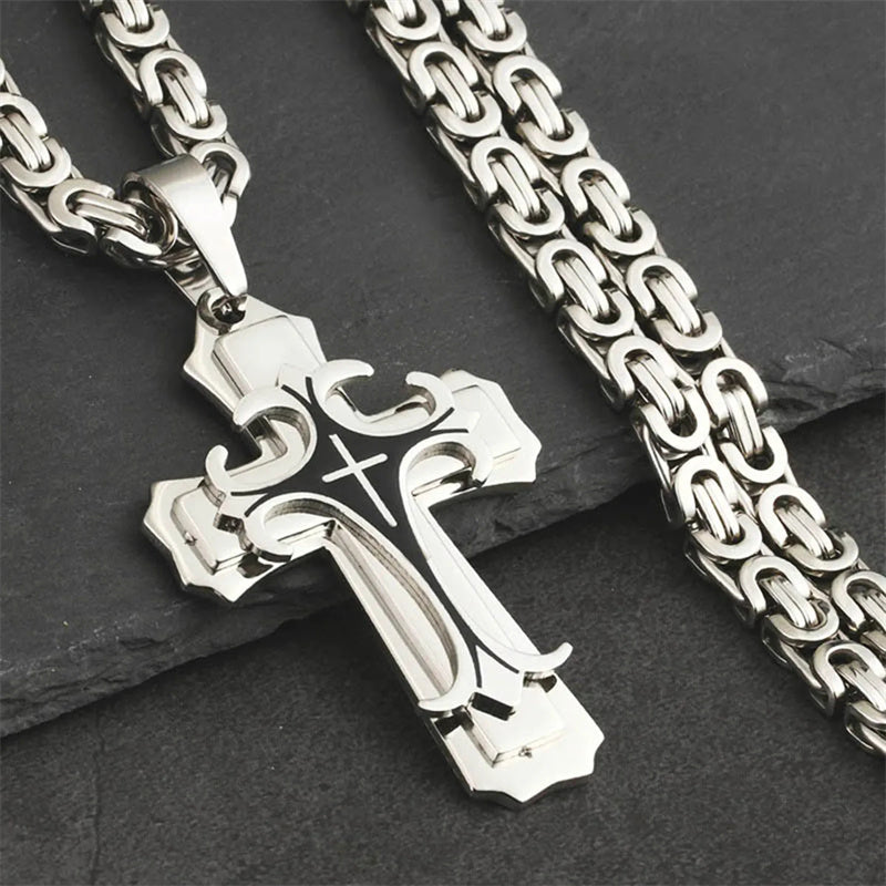 Stainless Steel Christian Trinity Latin Cross Necklace