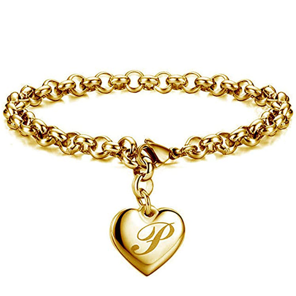 "Charmed Hearts" -  Titanium Steel Letter Bracelet