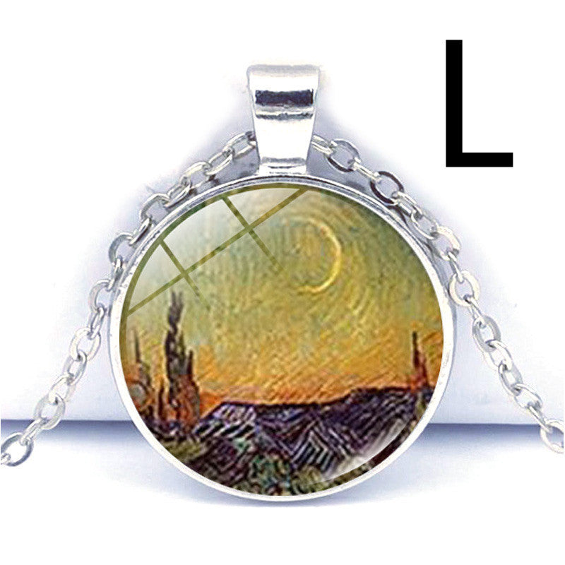 Van Gogh Star Moon Night Time Gemstone Necklace
