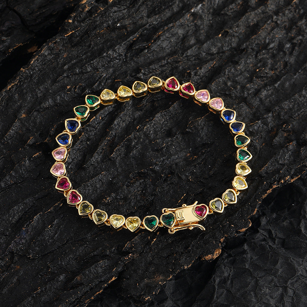 "My Love in Color" - Colorful Tennis Heart-shaped Bracelet