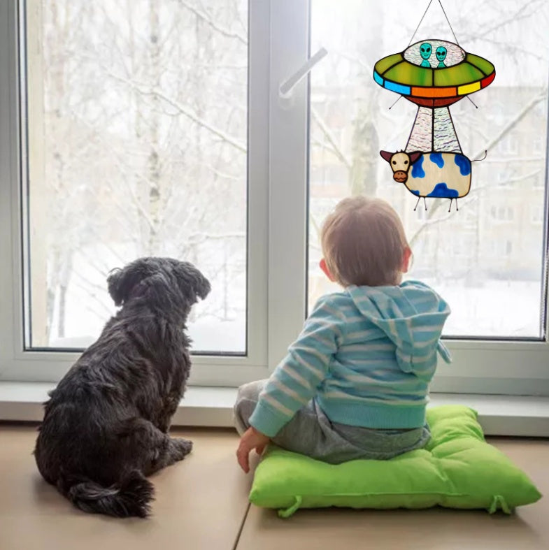 "Abducted Cow" - Suncatcher for Home and Garden