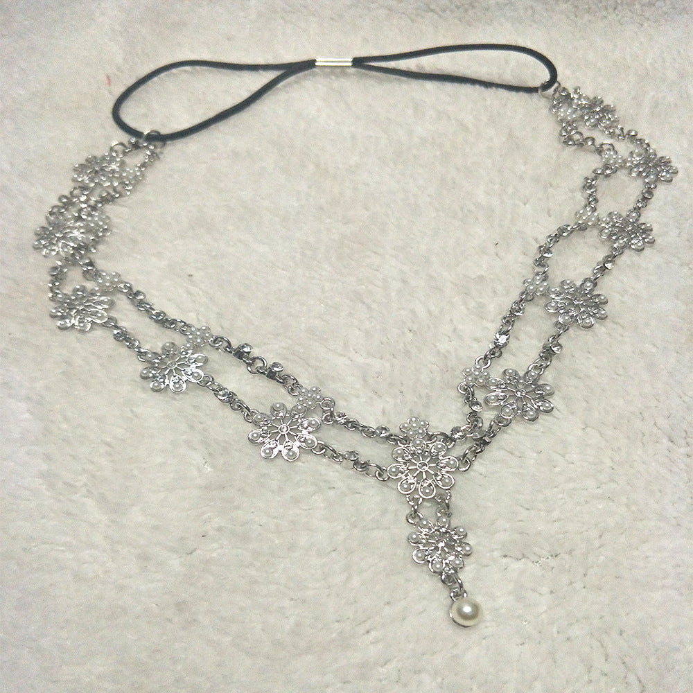 Vintage Flower Elastic Tassel Head Band Chain
