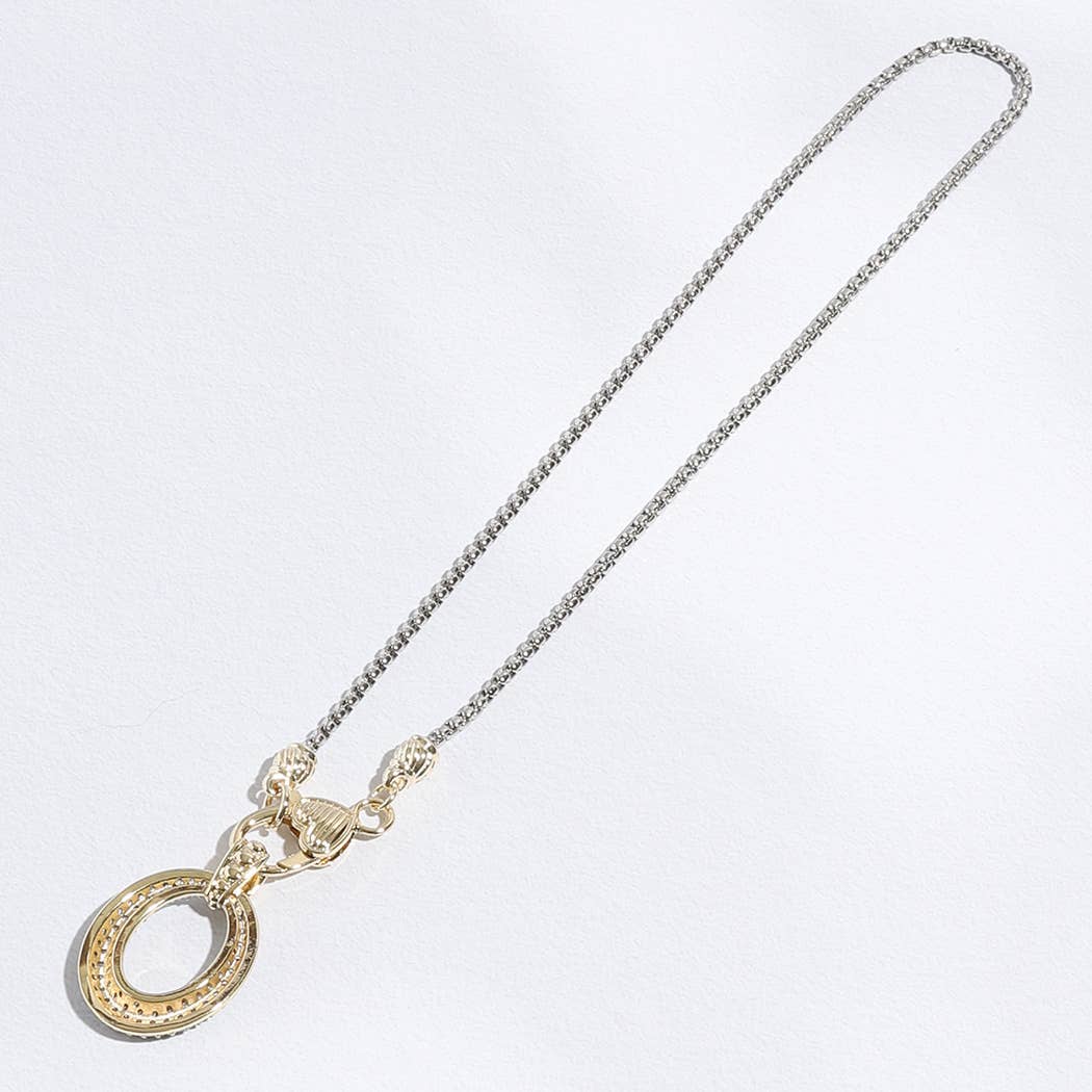 "Oh Love" - Two-tone CZ Stone Oval Pendant Necklace