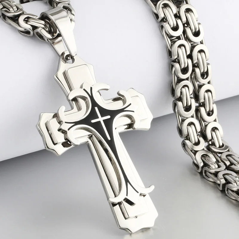 Stainless Steel Christian Trinity Latin Cross Necklace