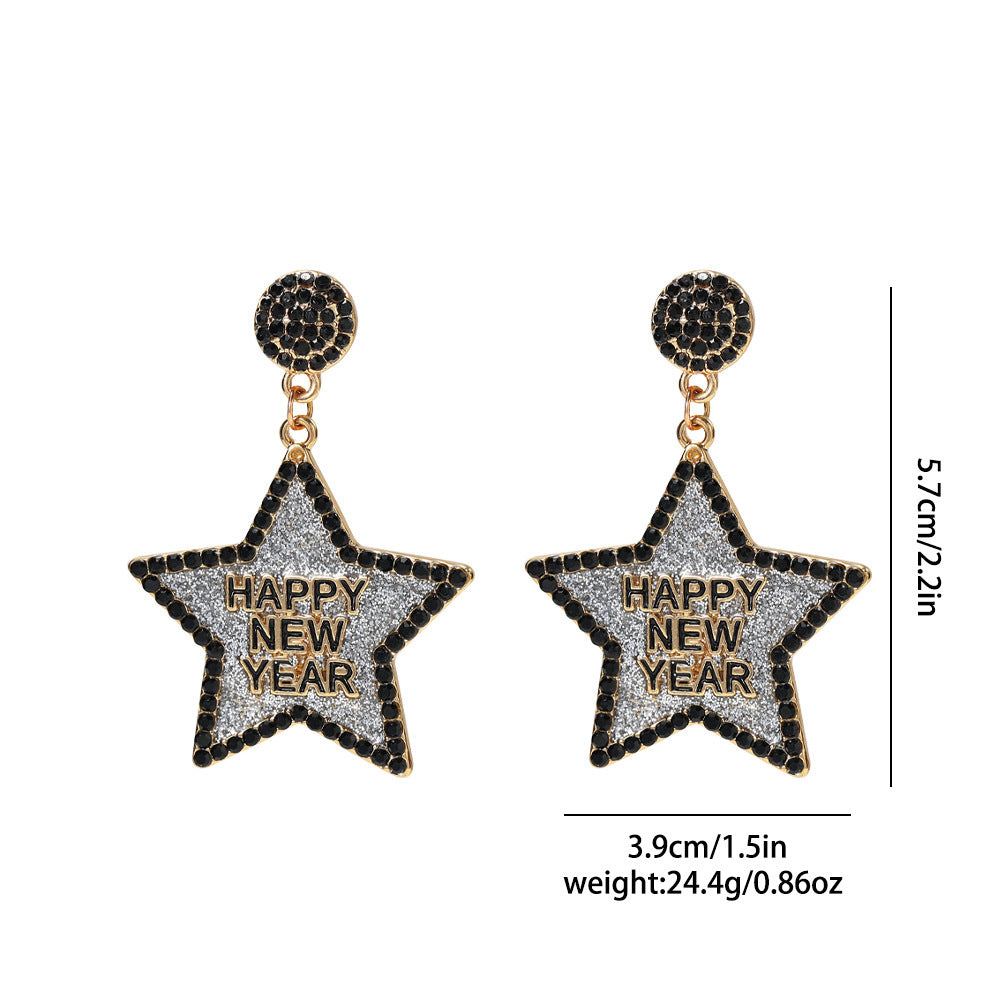 Rhinestone Glitter Happy New Year Earrings