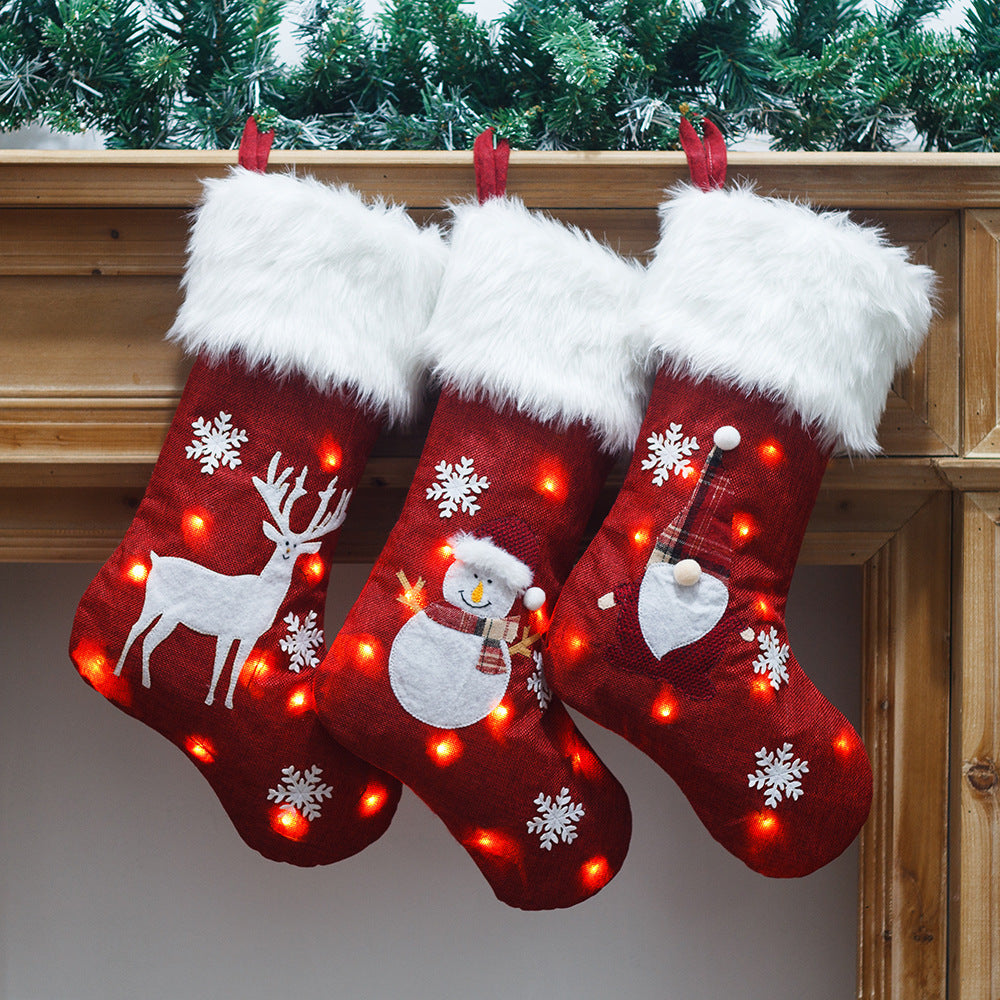 Embroidered Light Burlap Christmas Stocking