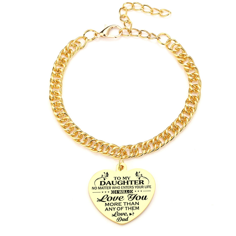 "To My Daughter" Heart Pendant Thick Chain Bracelets