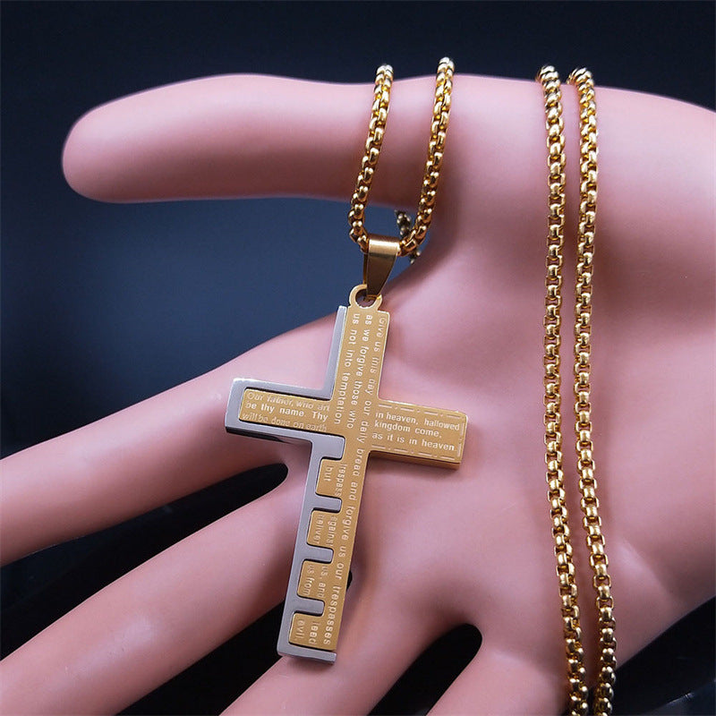 Lord's Prayer Cross Stainless Steel Necklace
