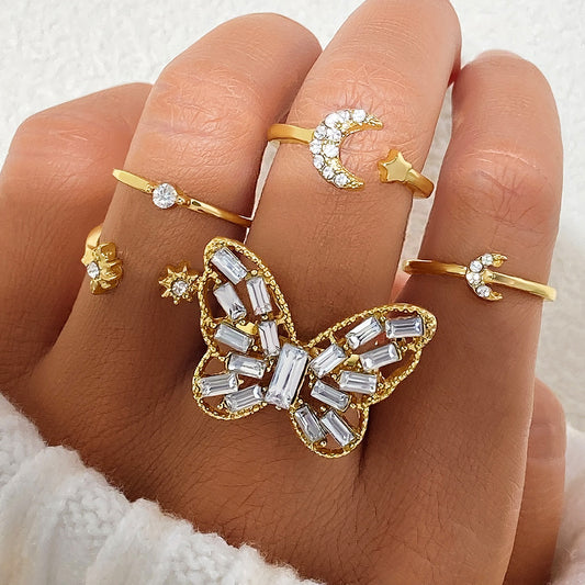Vintage Butterfly Stack Ring Set