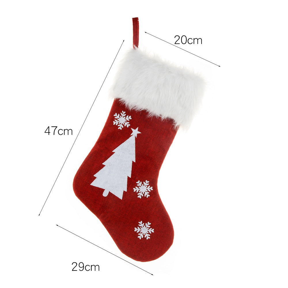 Embroidered Light Burlap Christmas Stocking
