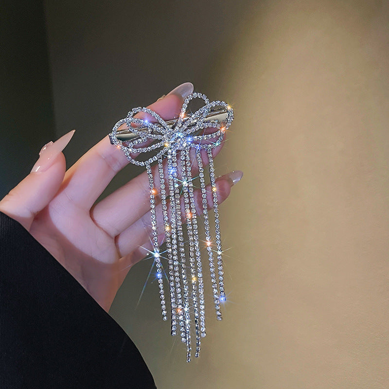 Fringe Diamond Bow Hair Clip