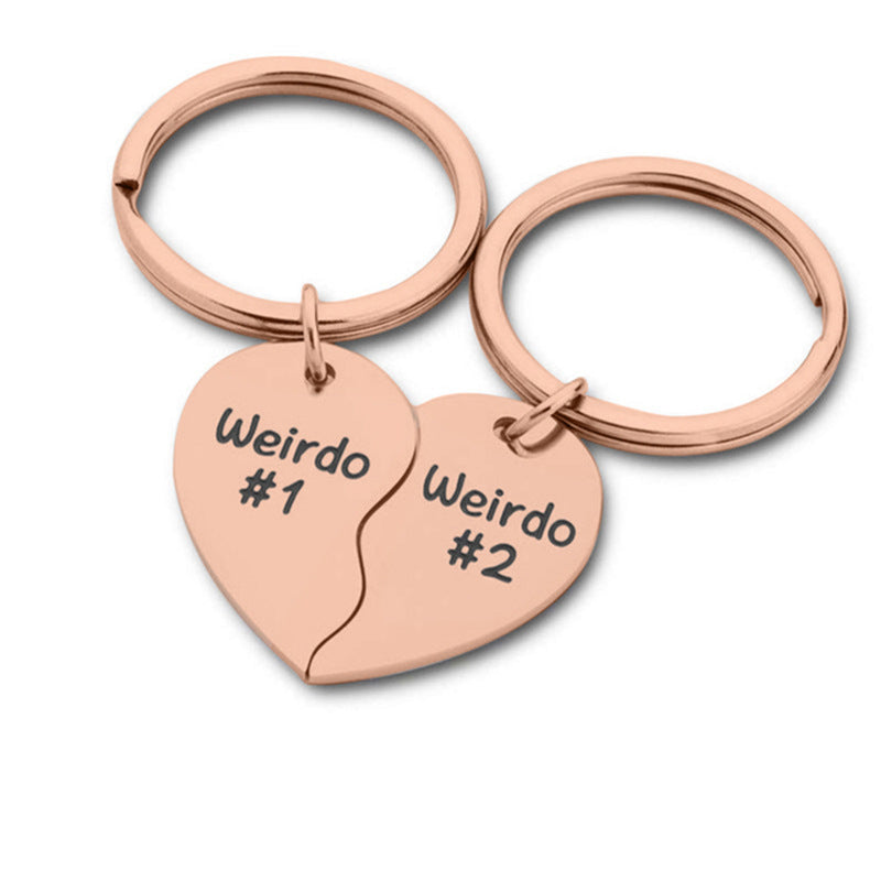 "Love is Weird"- Stainless Steel Heart-shaped Keychain for Couples