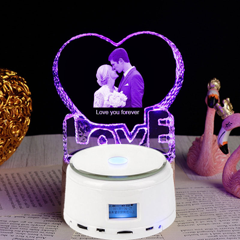 "Personalized Crystal Photo Night Lamp" - 3D Color Changing/Rotating Bluetooth Music Player