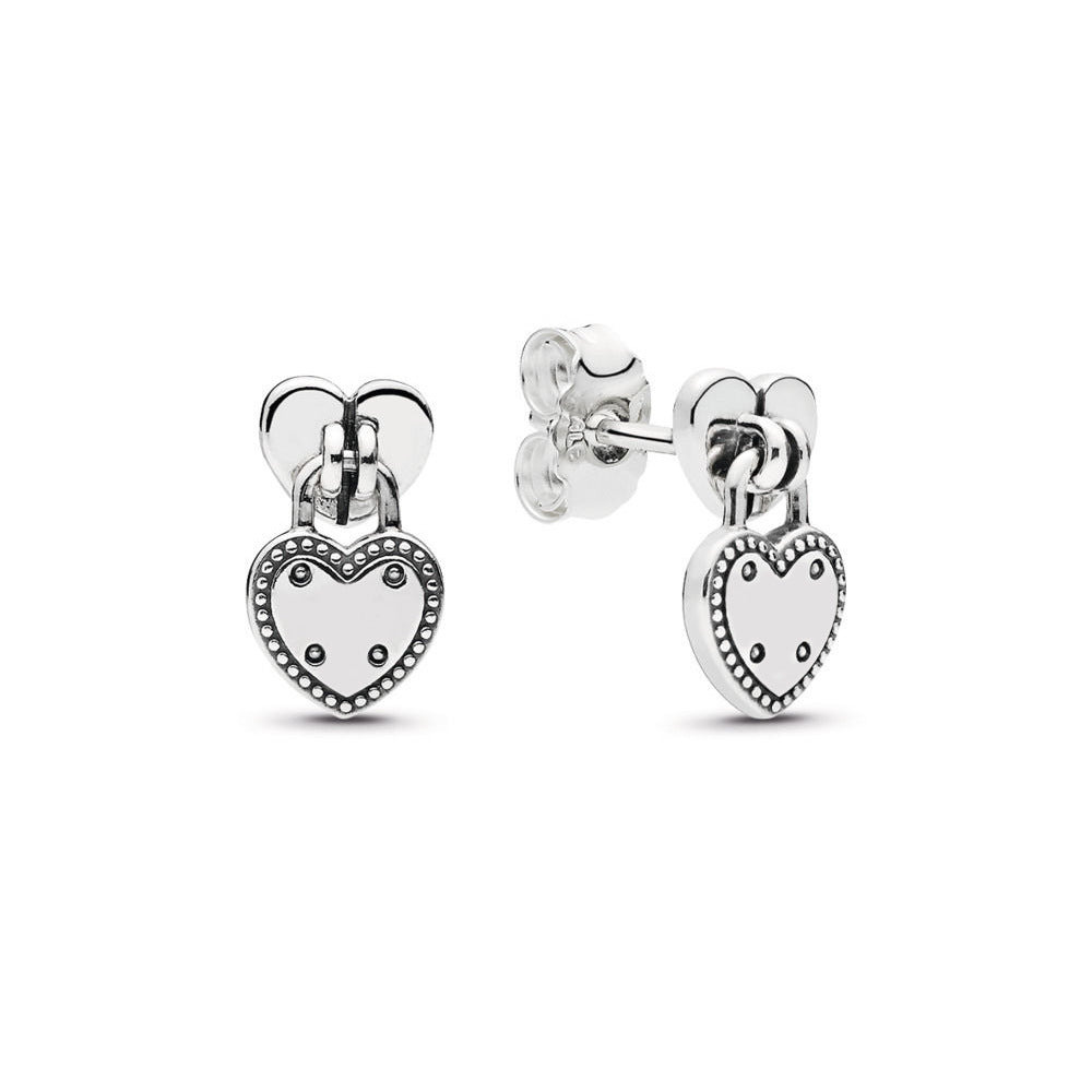 "Heart Locked" - Silver Padlock Earrings