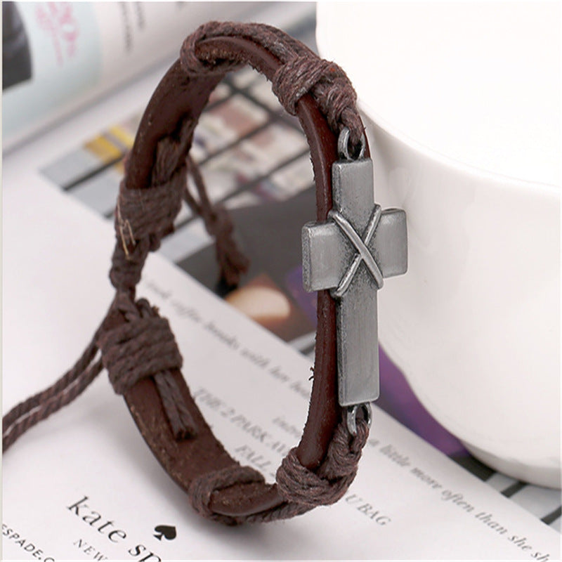 Leather Cross Bracelet