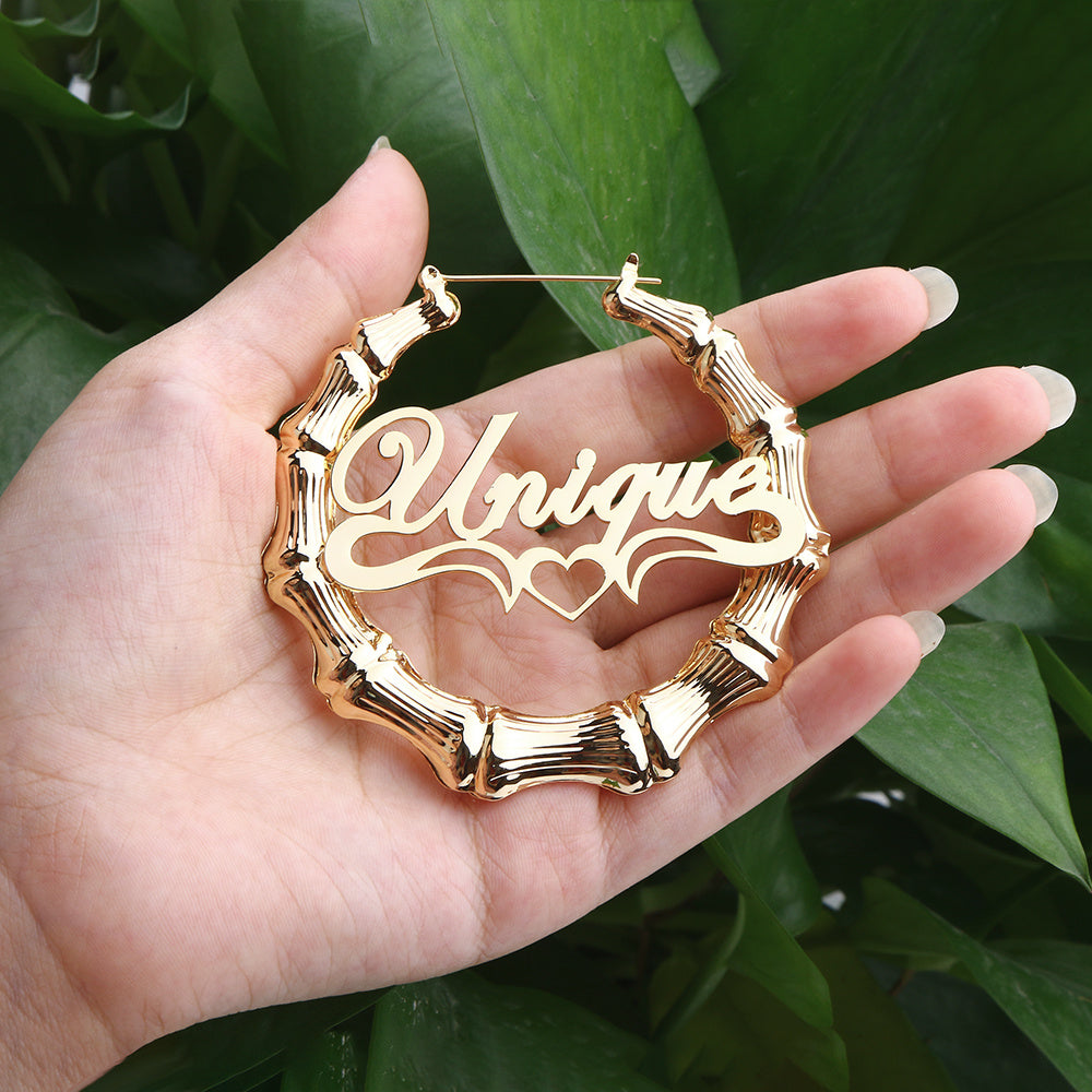Round Bamboo Customized Hoop Earrings